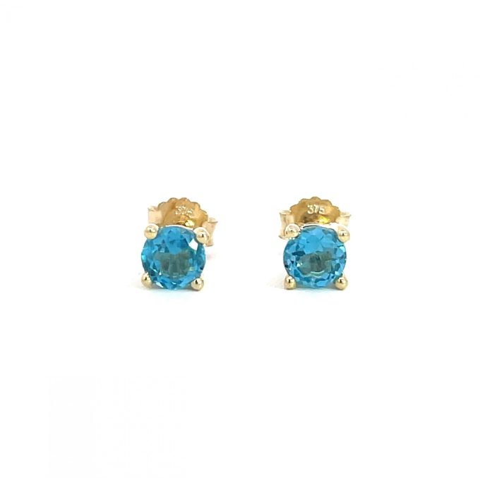 Yellow Gold Blue Topaz Stud Earrings