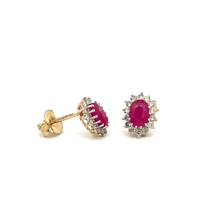 Oval Ruby & Diamond Cluster Earrings