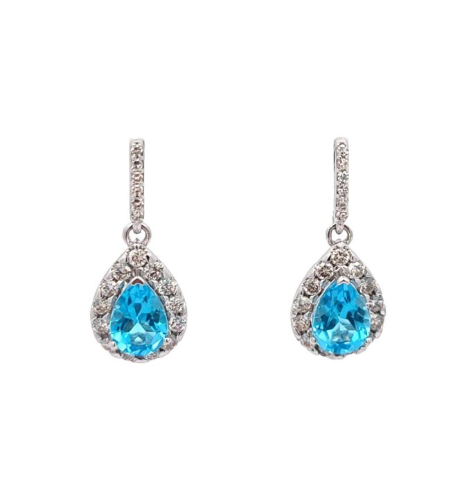 Blue Topaz and Diamond Drop Earrings