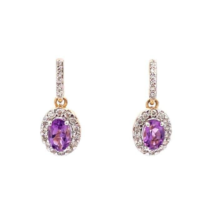 Amethyst and Diamond Drop Earrings