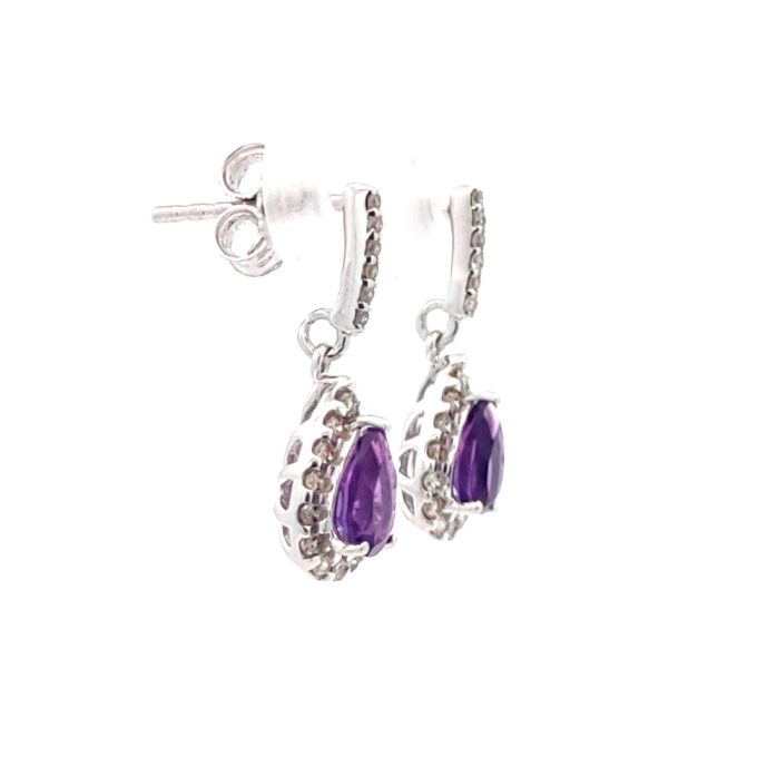 Amethyst and Diamond Pear Drop Earrings
