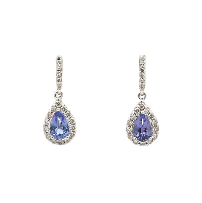 Tanzanite and Diamond Pear Drop Earrings