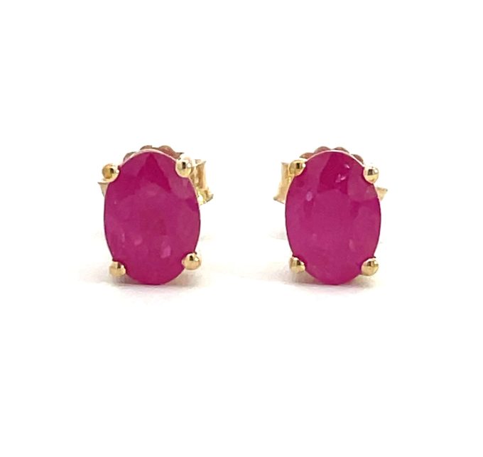 Oval Cut Ruby Yellow Gold Earrings
