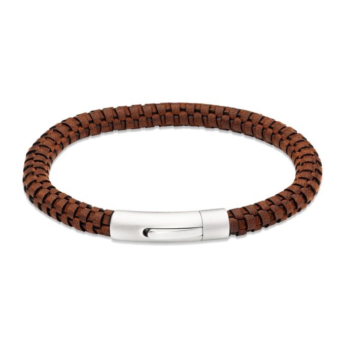 Unique Brown Fine Weave Leather Bracelet
