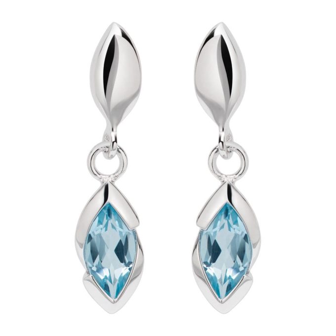 Unique Silver Blue Topaz Drop Earrings
