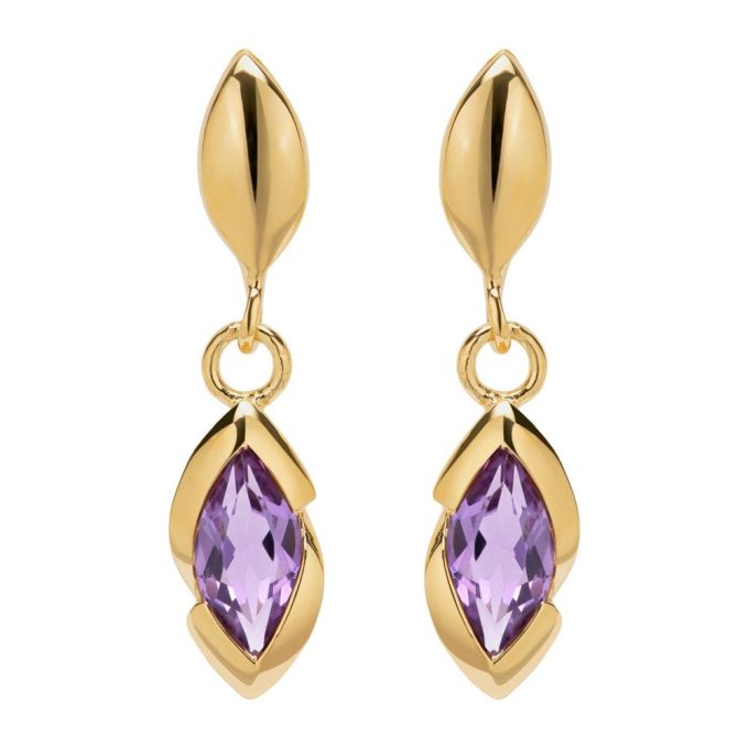 Unique Gold Plated Amethyst Drop Earrings