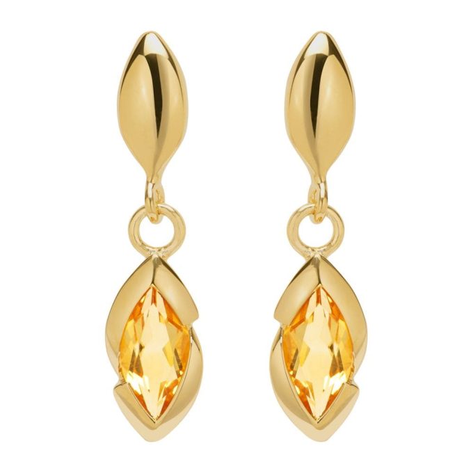 Unique Gold Plated Citrine Drop Earrings