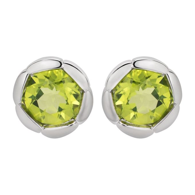 Unique Silver Round Peridot Earrings