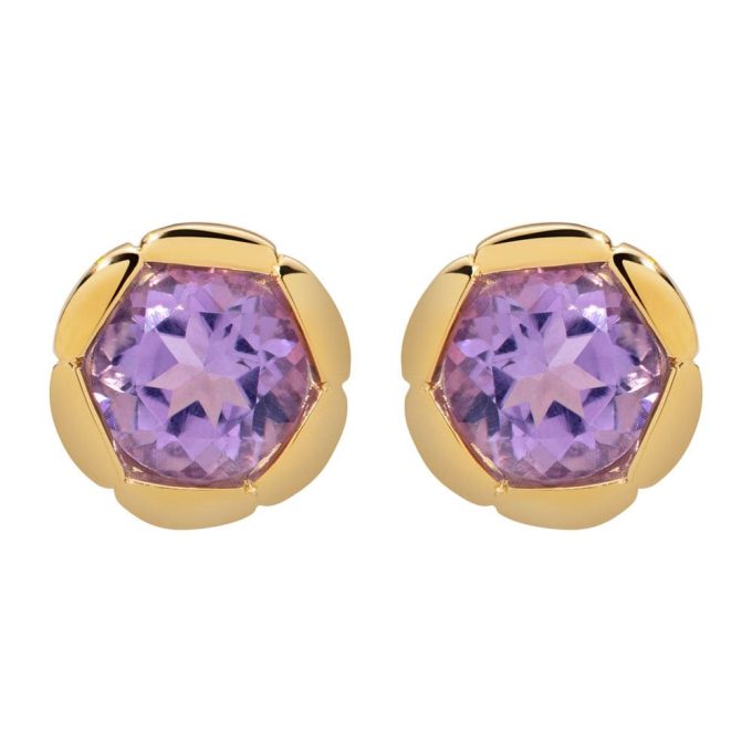 Unique Gold Plated Round Amethyst Earrings