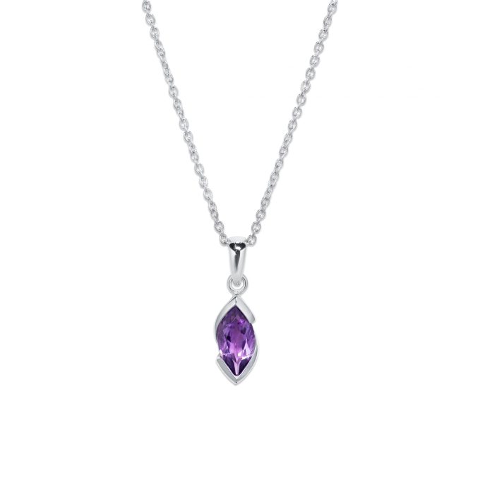 Unique Silver Marquise Amethyst Pendant Necklace