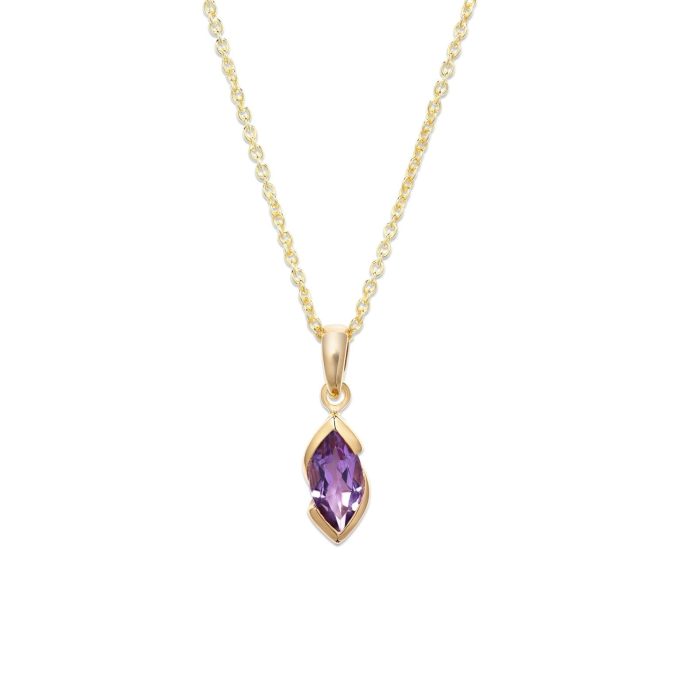 Unique Gold Plated Marquise Amethyst Necklace