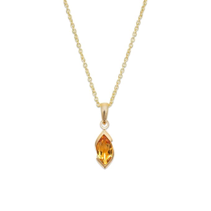 Unique Gold Plated Marquise Citrine Necklace