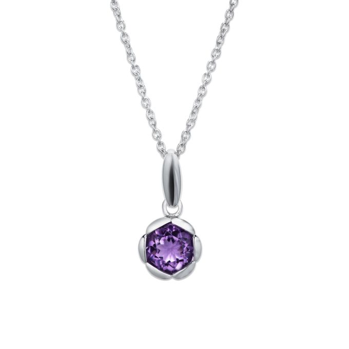 Unique Silver Round Amethyst Necklace