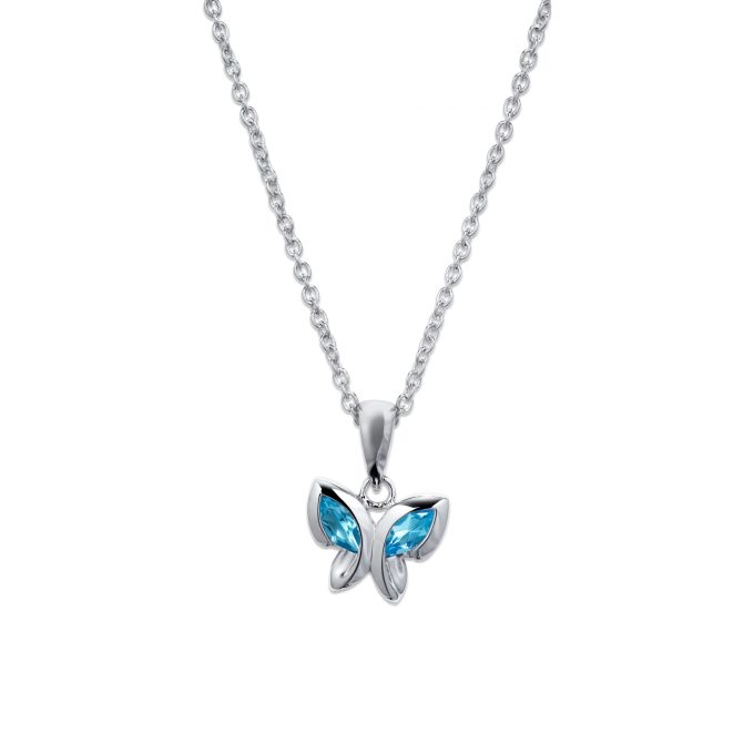Unique Silver Butterfly Blue Topaz Necklace