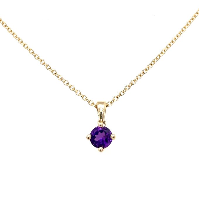 Yellow Gold Amethyst Solitaire Necklace