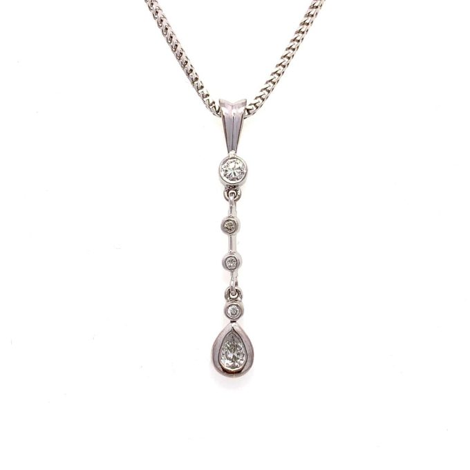 White Gold Diamond Drop Pendant Necklace