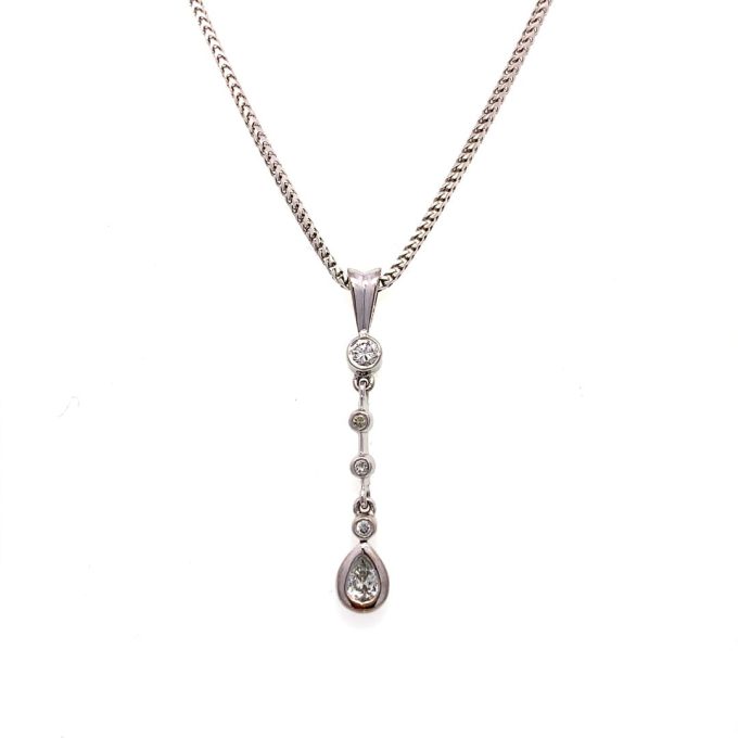 White Gold Diamond Drop Pendant Necklace