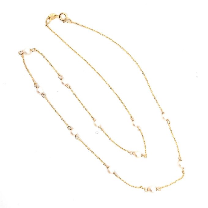Yellow Gold Pearl Station Necklace