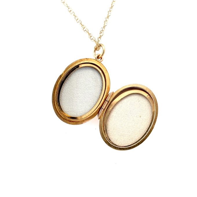Gold Oval Engraved Locket Necklace