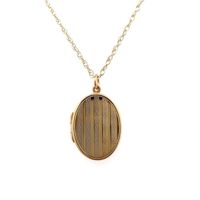 Gold Oval Engraved Locket Necklace