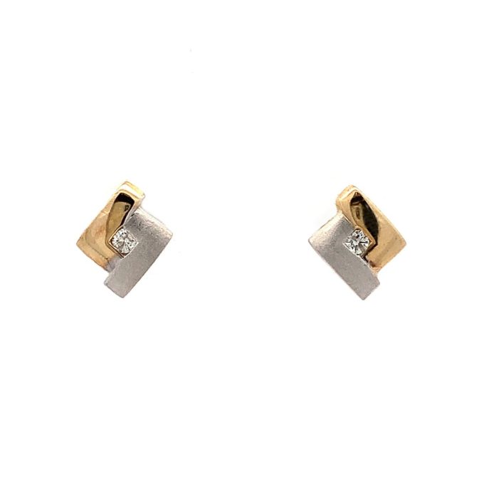 9ct Gold Multi Tone Diamond Set Stud Earrings