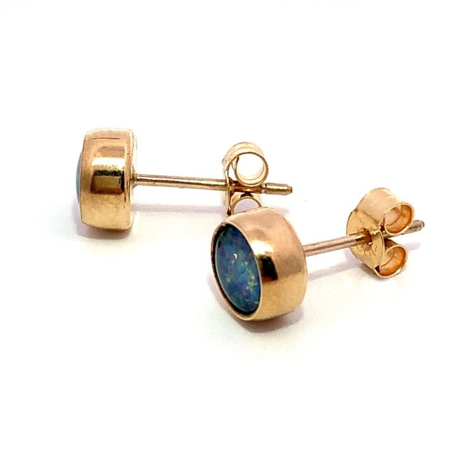 Cultured Opal and Gold Stud Earrings