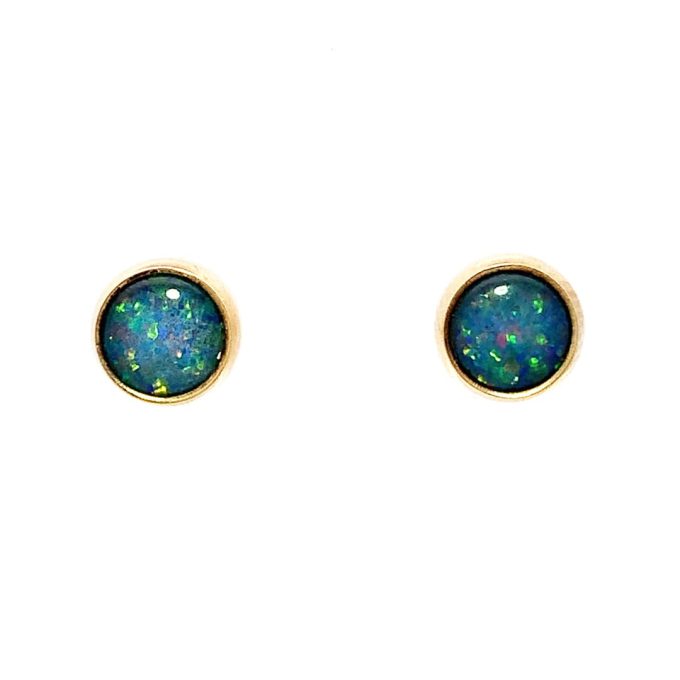 Cultured Opal and Gold Stud Earrings