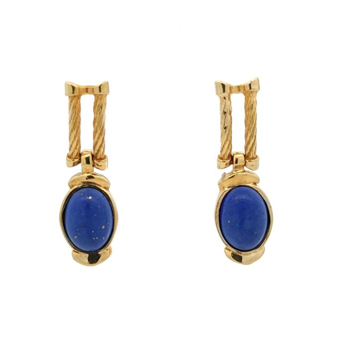 Lapis and Yellow Gold Drop Earrings