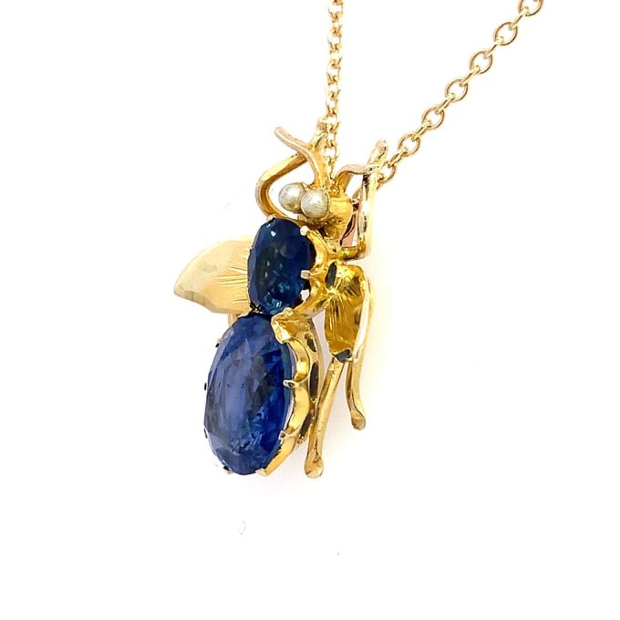 Vintage Blue Sapphire and Gold Insect Necklace