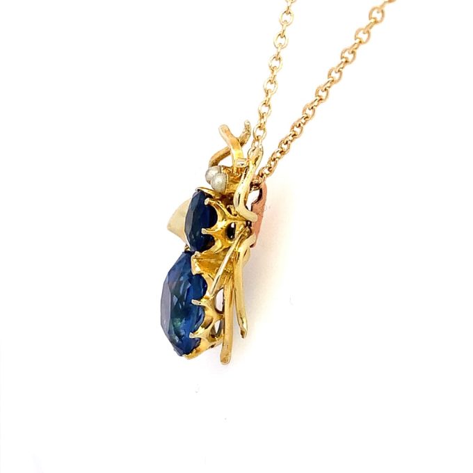 Vintage Blue Sapphire and Gold Insect Necklace