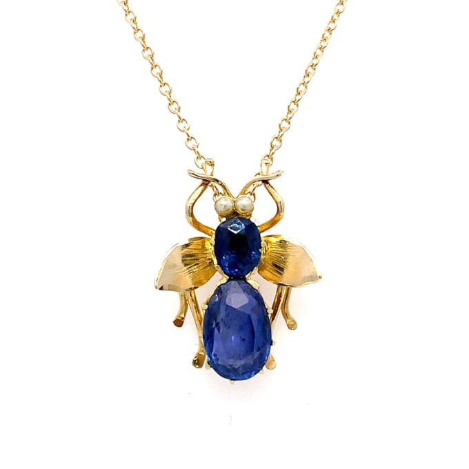 Vintage Blue Sapphire and Gold Insect Necklace