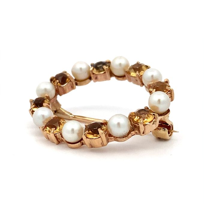 Gold Pearl and Citrine Ring Brooch