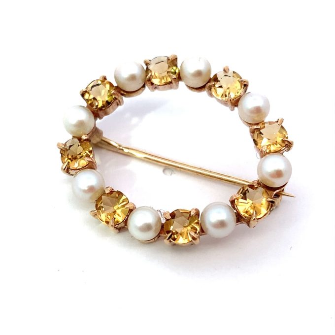 Gold Pearl and Citrine Ring Brooch