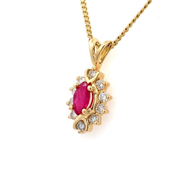 Marquise Ruby and Diamond Cluster Necklace