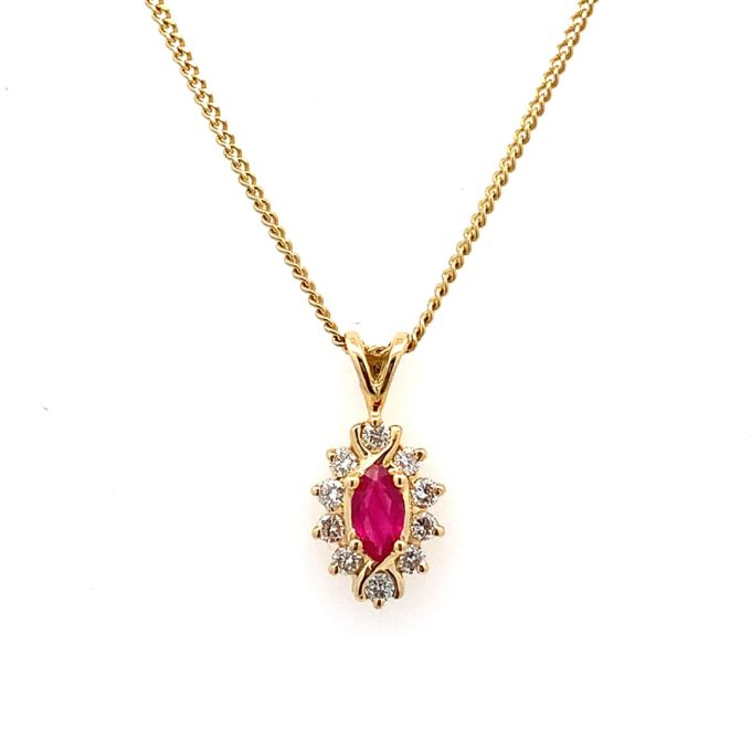 Marquise Ruby and Diamond Cluster Necklace