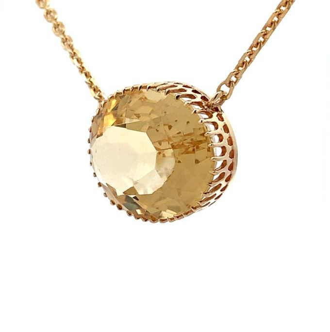 Yellow Gold Oval Citrine Necklace