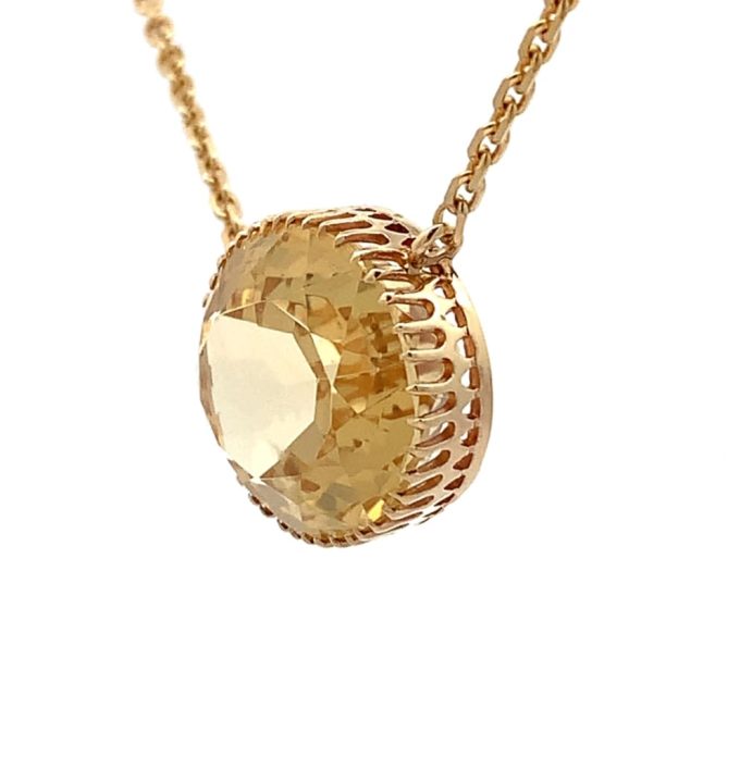 Yellow Gold Oval Citrine Necklace