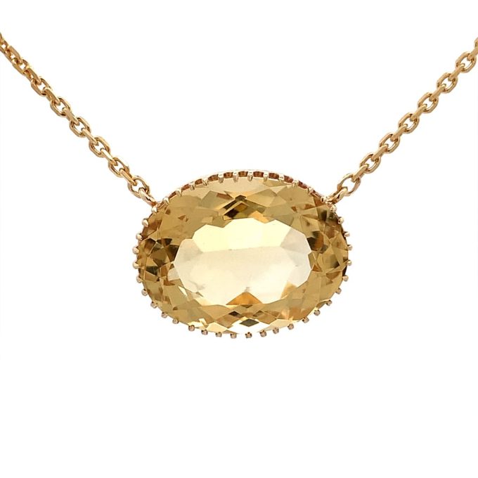 Yellow Gold Oval Citrine Necklace