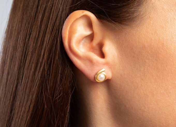 Bastian Golden Pearl Stud Earrings