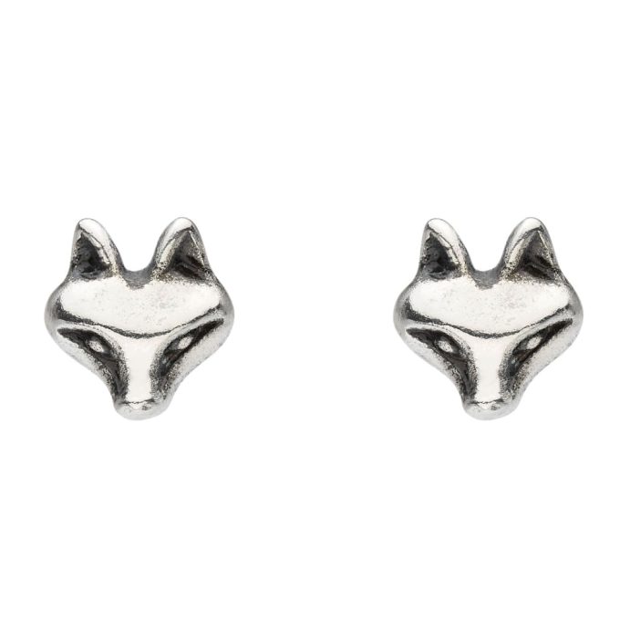 Silver Fox Head Stud Earrings