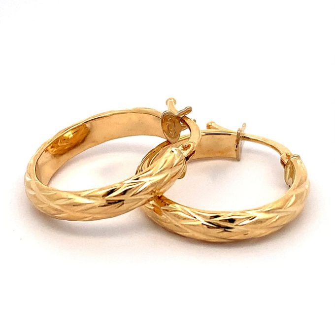 Yellow Gold Quilt Pattern Hoop Earrings