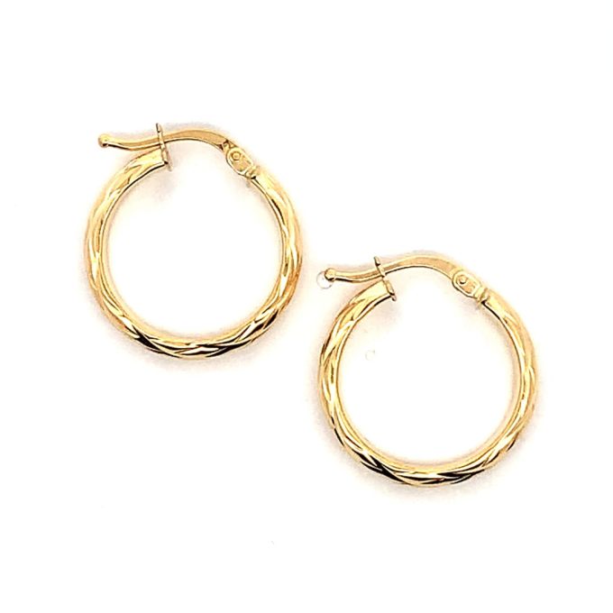Yellow Gold Quilt Pattern Hoop Earrings