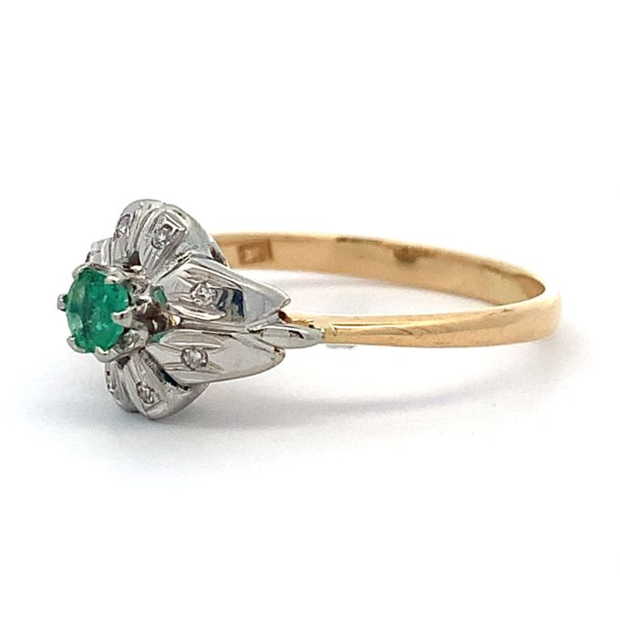 Emerald and Diamond Flower Ring