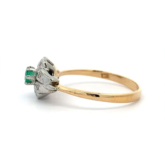 Emerald and Diamond Flower Ring