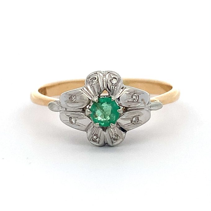 Emerald and Diamond Flower Ring