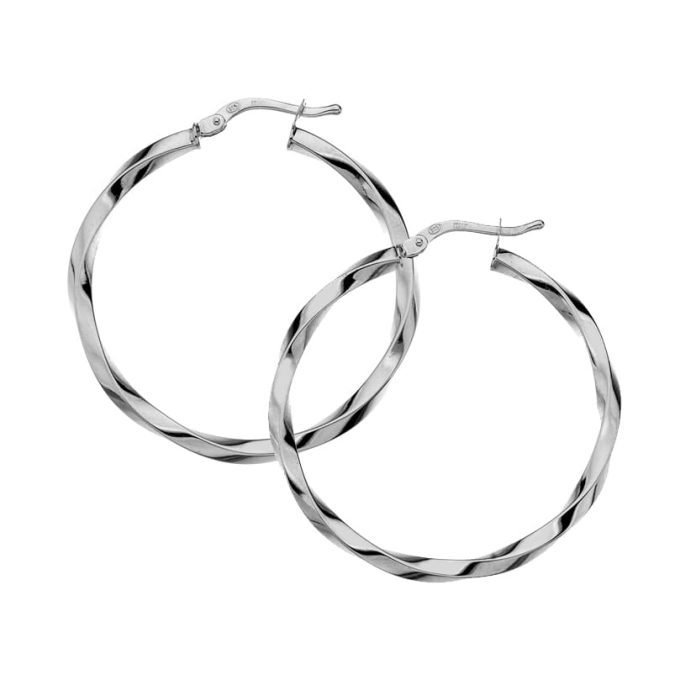Silver Twist Hoop Earrings 30mm