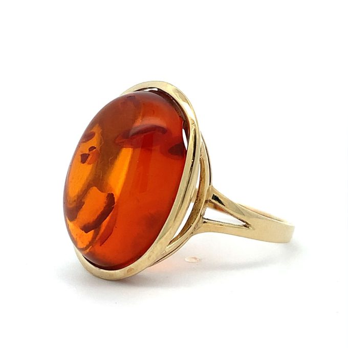 Large Yellow Gold Amber Ring