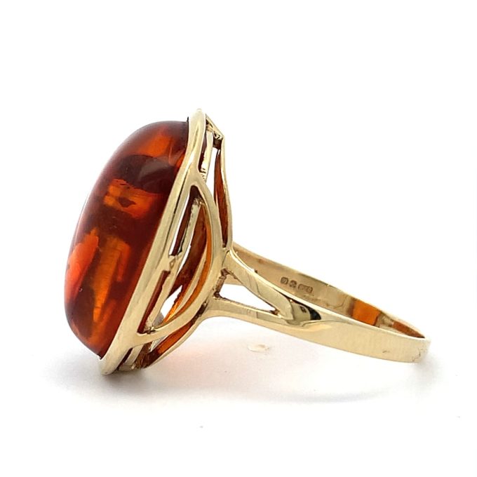 Large Yellow Gold Amber Ring