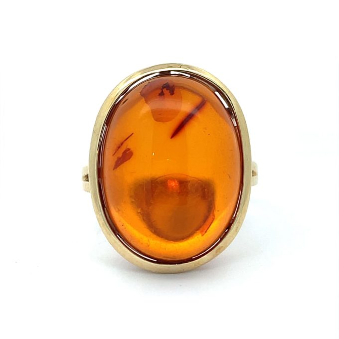 Large Yellow Gold Amber Ring