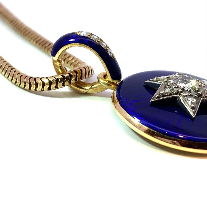 Victorian Diamond Star & Cobalt Blue Enamel Necklace